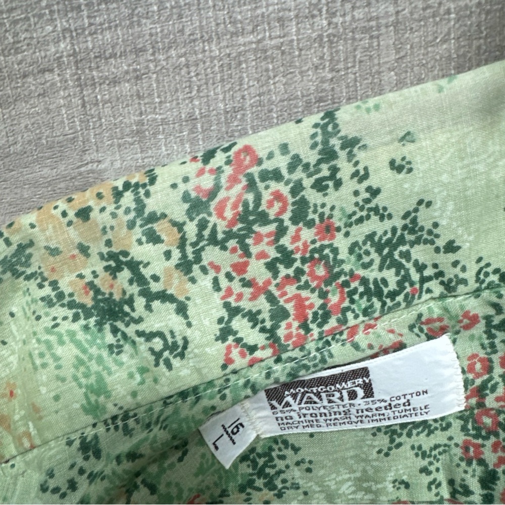 VTG 70's Montgomery Ward Long Sleeve Button Up Shirt Green Hipster Festival - Picture 12 of 16